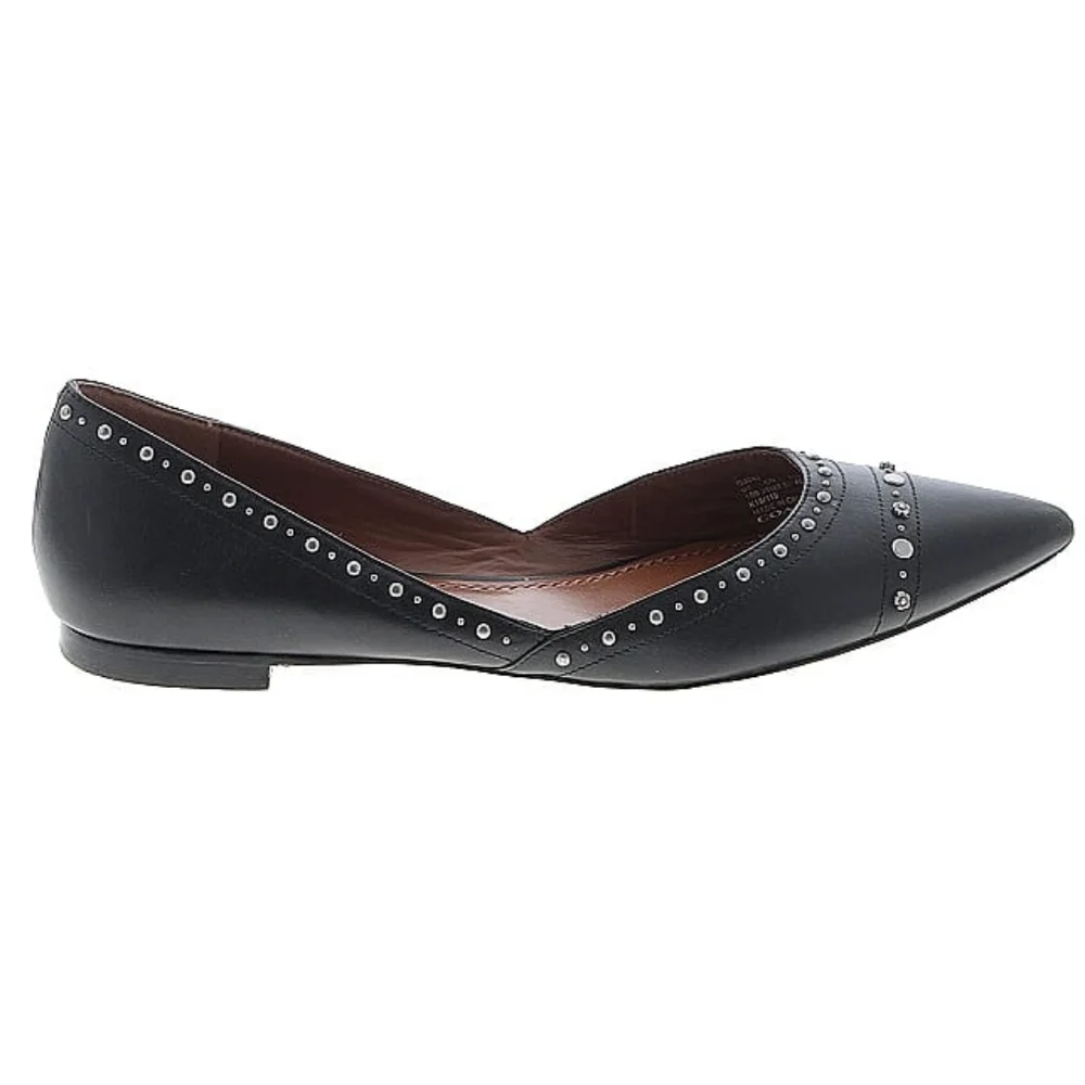 Coach Valintina Pointed Toe Flats With Silver Studs Studded Black Size 10
